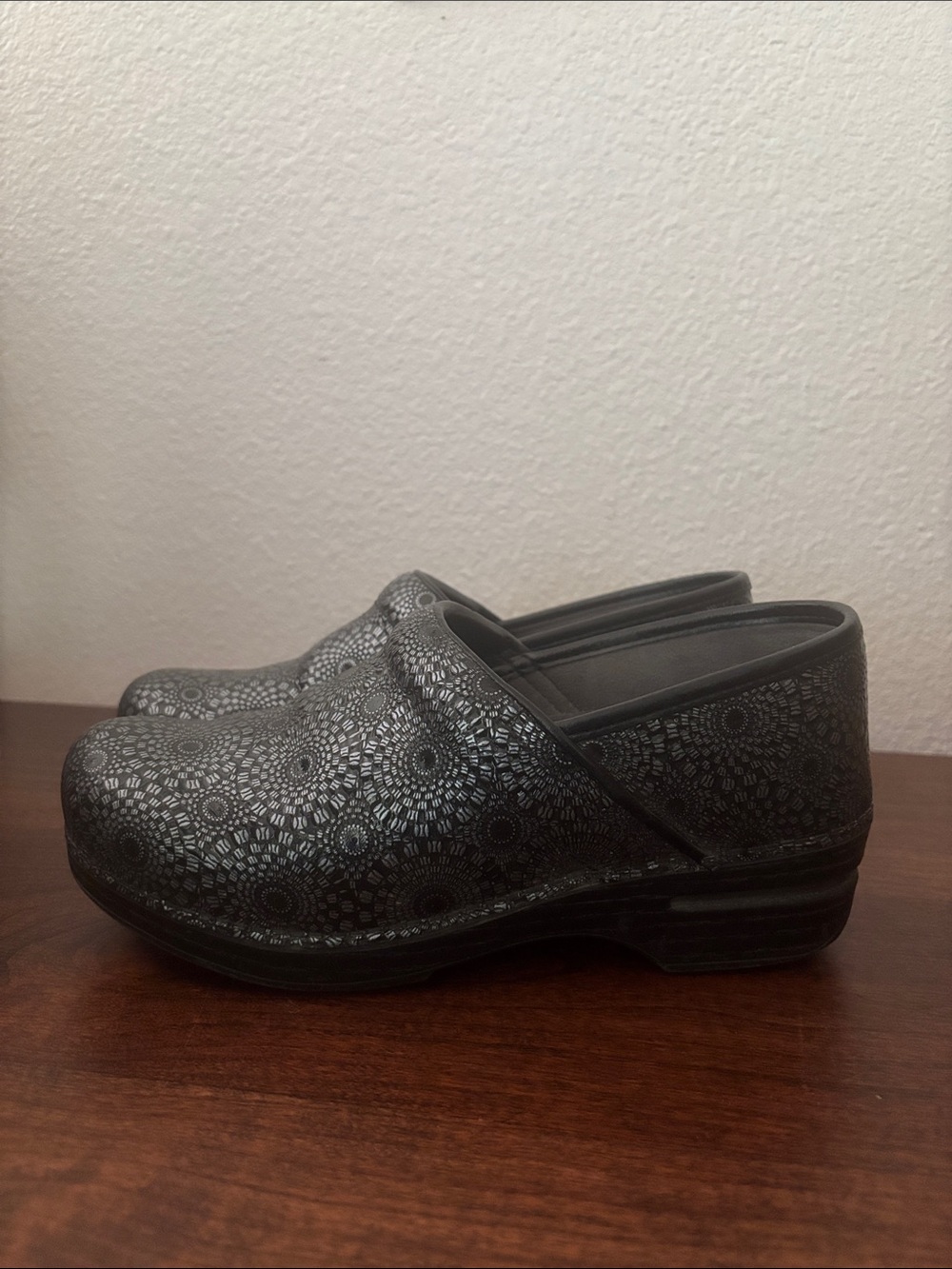 Dansko Black Metallic Patterned Clogs - Picture 2 of 7